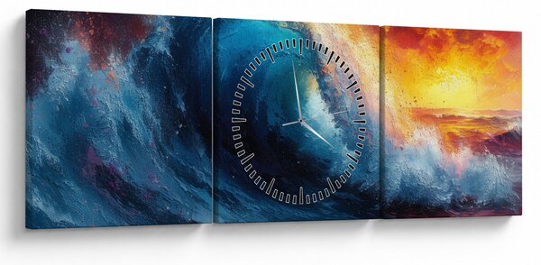 Obraz - Vlna v západu slunce (s hodinami) (90x30 cm)