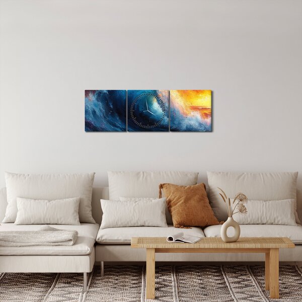 Obraz - Vlna v západu slunce (s hodinami) (90x30 cm)