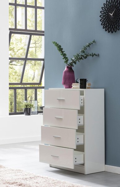 FineBuy Sideboard FB52330 Bílá lesklá 60x90x30 cm Průchozí skříňka Dřevěná moderní úzká komoda s zásuvkami Jídelna Malá univerzální skříňka Předsíň
