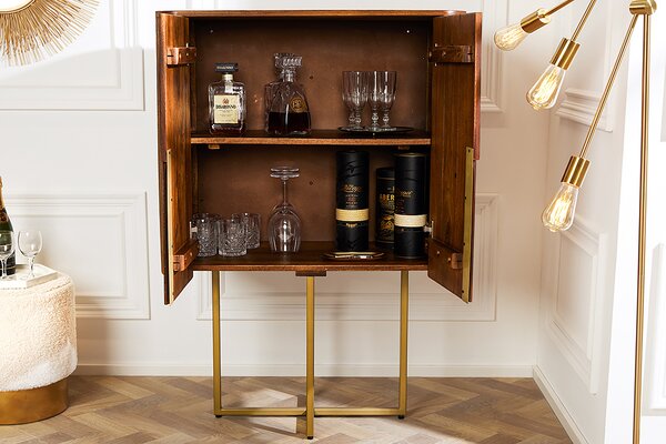 Riess-ambiente Design Highboard GATSBY 125cm hnědý matný zlatý retro příborník z mangového dřeva komoda se zásuvkami skříňka
