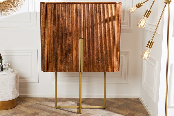 Riess-ambiente Design Highboard GATSBY 125cm hnědý matný zlatý retro příborník z mangového dřeva komoda se zásuvkami skříňka