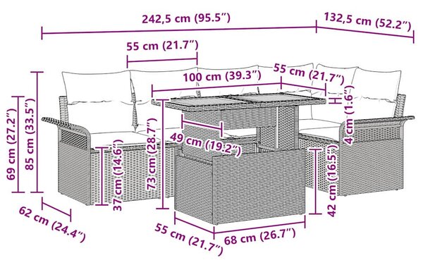 Sada zahradních pohovek 6 ks Šedá Poly ratan 3358071