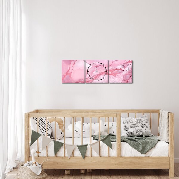 Obraz - Růžový mramor (s hodinami) (90x30 cm)