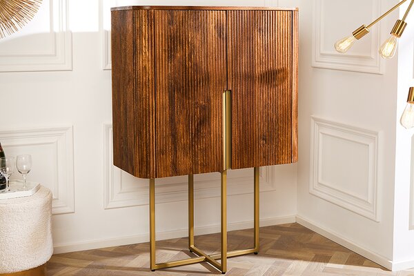 Riess-ambiente Design Highboard GATSBY 125cm hnědý matný zlatý retro příborník z mangového dřeva komoda se zásuvkami skříňka