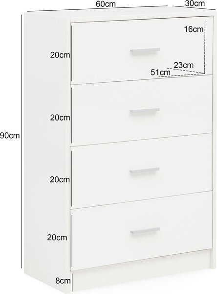FineBuy Sideboard FB52330 Bílá lesklá 60x90x30 cm Průchozí skříňka Dřevěná moderní úzká komoda s zásuvkami Jídelna Malá univerzální skříňka Předsíň
