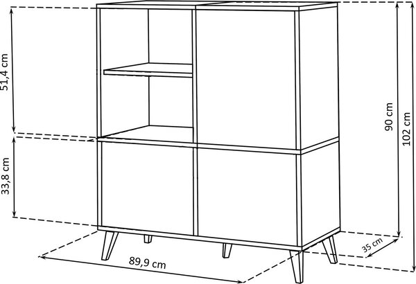 Komoda Fondi - třídveřová skříňka do obývacího pokoje/jídelny, skandinávský styl, barva bílé dřevo, 102x35x90 cm