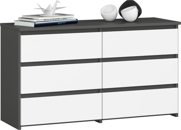 BDW, komoda, 6 zásuvek, 100x57, skříň, příborník, šedá / bílá