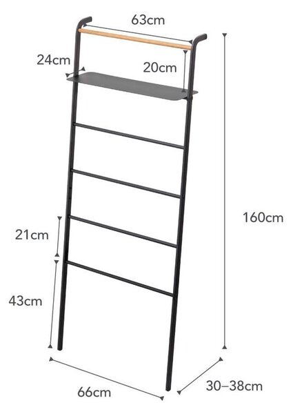 Černý věšák s poličkou YAMAZAKI Tower Ladder