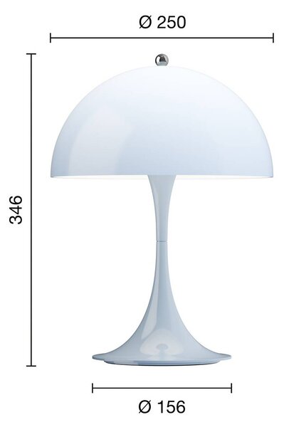 Louis Poulsen LED akumulátorová lampa Panthella 250, světle modrá, IP44, stmívatelný, Modrá, Obývací pokoj / jídelna, Plast, Moderní