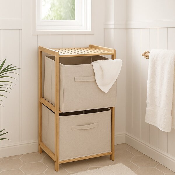 Bambusový regál TIDY se dvěma látkovými boxy, 34,7 x 33 x 77,5 cm
