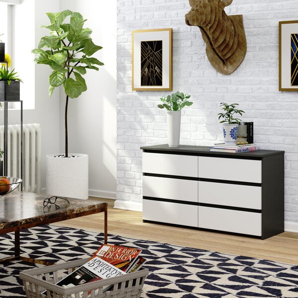 BDW, komoda, 6 zásuvek, 100x57, skříň, příborník, šedá / bílá