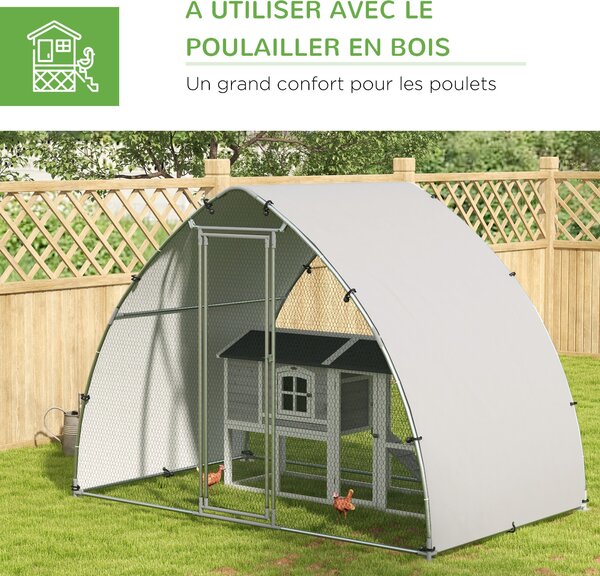 PawHut Velká Kurníková Klientela Pro Kuřata 5.75m² S UV-Ochrannou Střechou, Mřížková Oplocení 3.04D x 1.9Š x 2.2V m, Galvanizovaná Ocel, Zámek Dveře