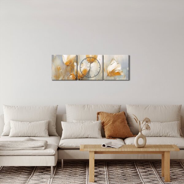 Obraz - Malba tulipánů (s hodinami) (90x30 cm)