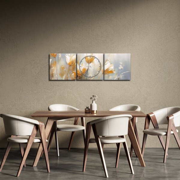 Obraz - Malba tulipánů (s hodinami) (90x30 cm)