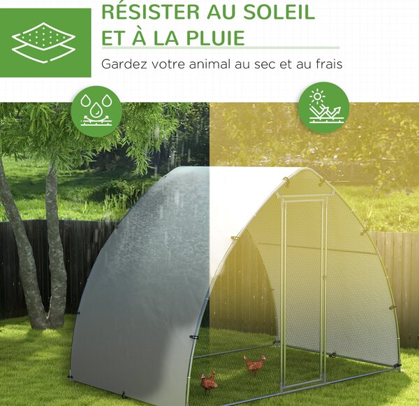 PawHut Velká Kurníková Klientela Pro Kuřata 5.75m² S UV-Ochrannou Střechou, Mřížková Oplocení 3.04D x 1.9Š x 2.2V m, Galvanizovaná Ocel, Zámek Dveře