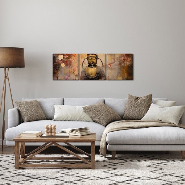 Obraz - Buddha, malba (s hodinami) (90x30 cm)