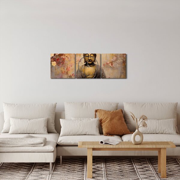 Obraz - Buddha, malba (s hodinami) (90x30 cm)