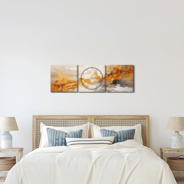Obraz - Zlatá textura (s hodinami) (90x30 cm)