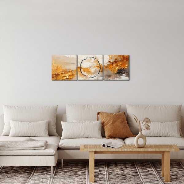 Obraz - Zlatá textura (s hodinami) (90x30 cm)