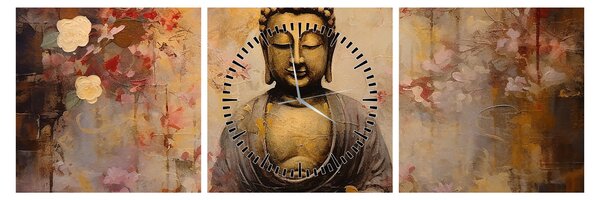Obraz - Buddha, malba (s hodinami) (90x30 cm)