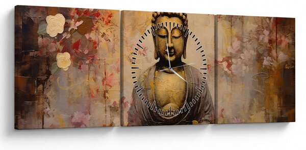 Obraz - Buddha, malba (s hodinami) (90x30 cm)