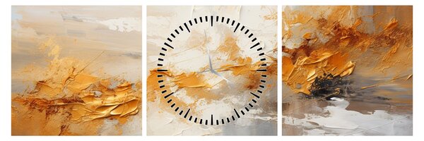 Obraz - Zlatá textura (s hodinami) (90x30 cm)