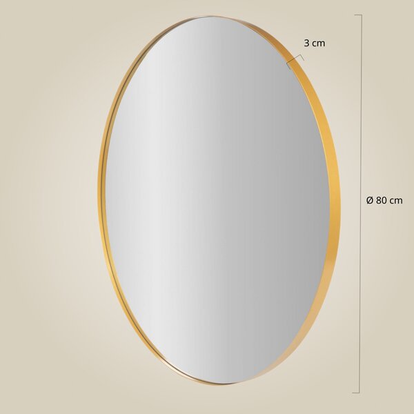 Kulaté zrcadlo NOOR, kovový rám, zlatá barva, Ø 80 cm