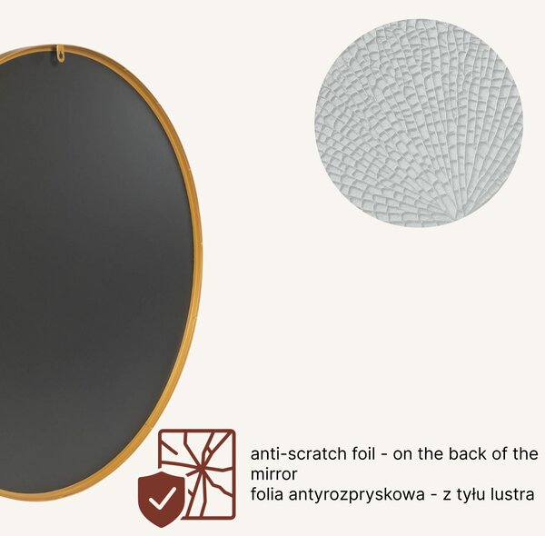 Kulaté zrcadlo NOOR, kovový rám, zlatá barva, Ø 80 cm
