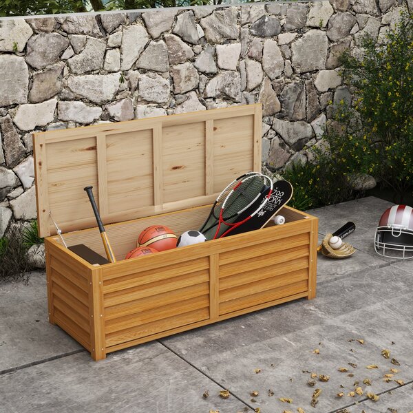 Outsunny Zahradní Úložný Box 176L z Dřeva s Úchyty, rozměry 130L x 50W x 45H cm | Aosom