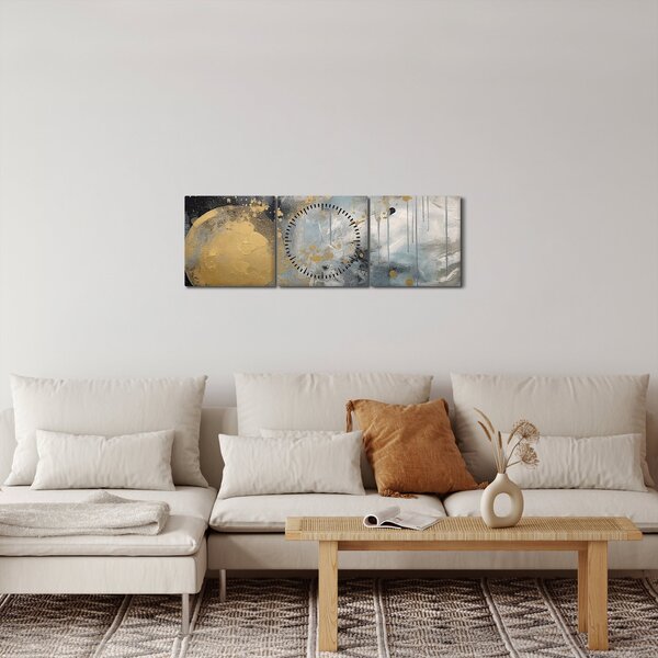 Obraz - Abstrakce se zlatou koulí (s hodinami) (90x30 cm)