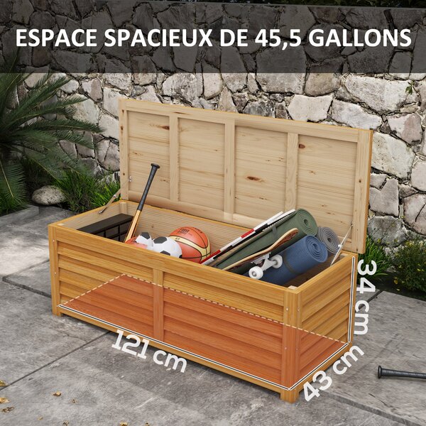 Outsunny Zahradní Úložný Box 176L z Dřeva s Úchyty, rozměry 130L x 50W x 45H cm | Aosom