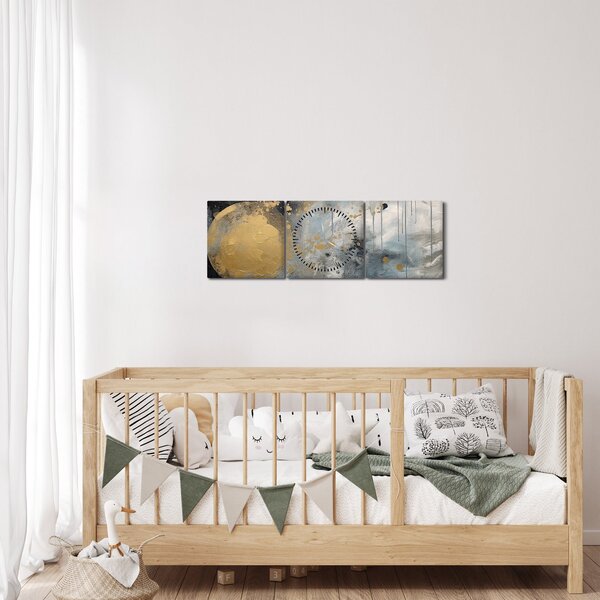 Obraz - Abstrakce se zlatou koulí (s hodinami) (90x30 cm)