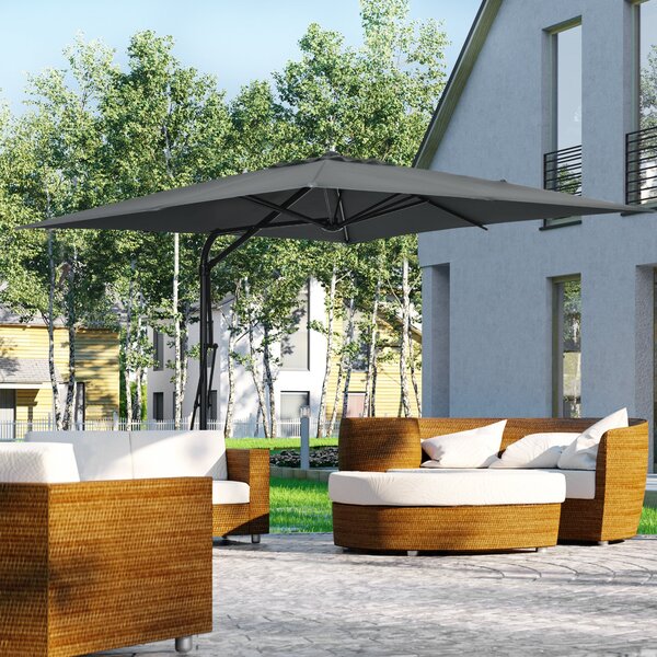 Outsunny Čtvercový Offset Slunečník 2,5 x 2,5 m, venkovní zahradní slunečník s UV ochranou, rychlé a snadné otevírání a zavírání, křížová základna vče