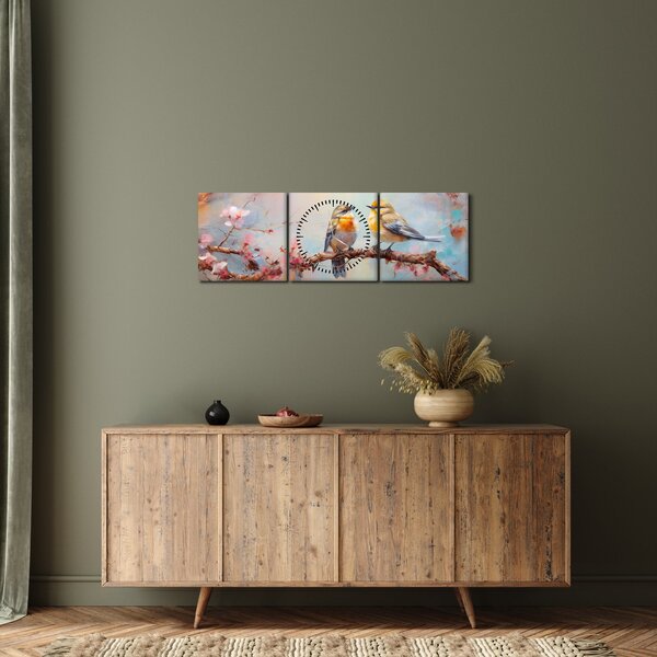 Obraz - Zamilovaní ptáčci (s hodinami) (90x30 cm)