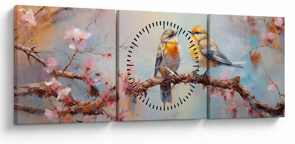Obraz - Zamilovaní ptáčci (s hodinami) (90x30 cm)