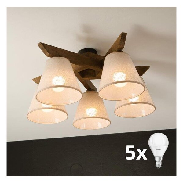 Brilagi - LED Přisazený lustr ANTHONY 5xE14/40W/230V dub ořech/béžová