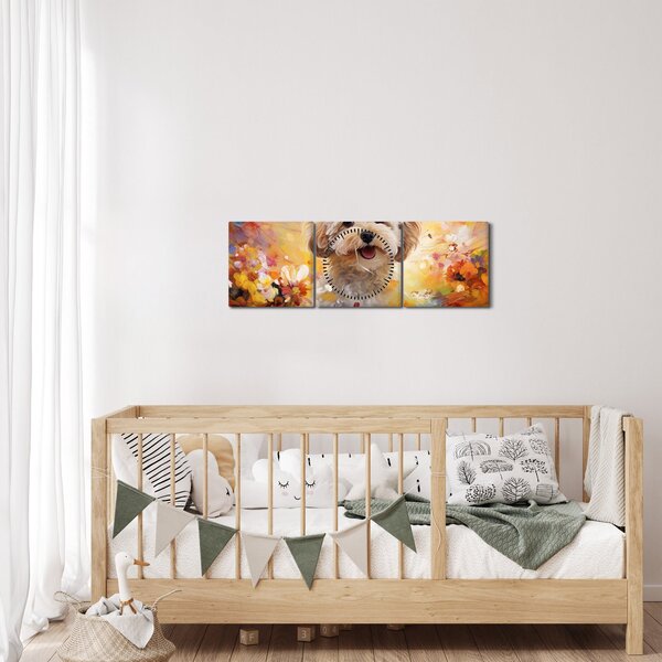 Obraz - Šťastný pes (s hodinami) (90x30 cm)