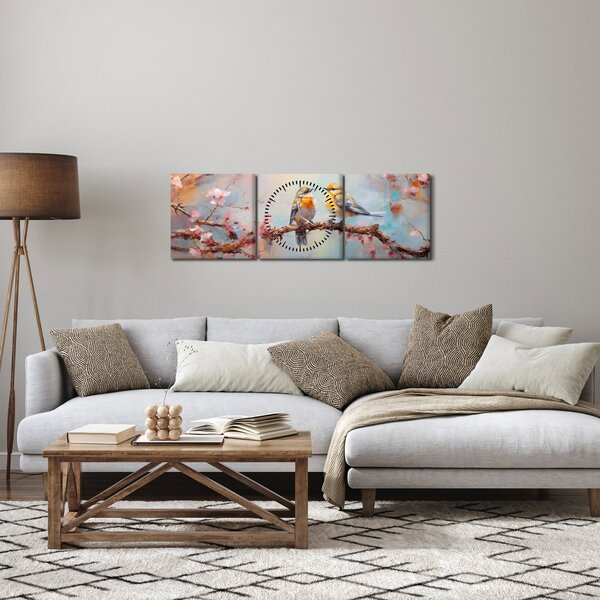 Obraz - Zamilovaní ptáčci (s hodinami) (90x30 cm)