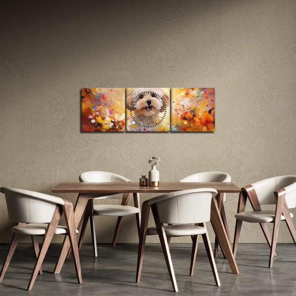 Obraz - Šťastný pes (s hodinami) (90x30 cm)