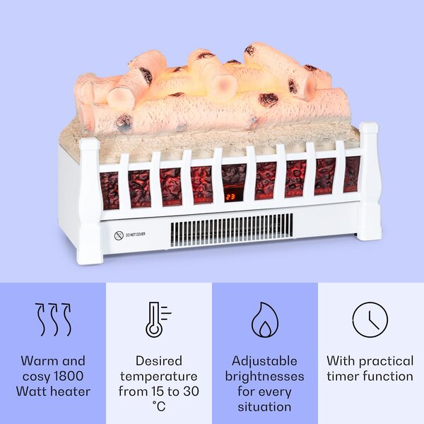 Elektrický krb Klarstein, elektrické ohřívače do obývacího pokoje a interiéru, elektrický krb s LED plameny, krb s ovládáním pomocí aplikace, ventilátorový ohřívač s časovačem, nastavitelný termostat, ohřívač 1800 W