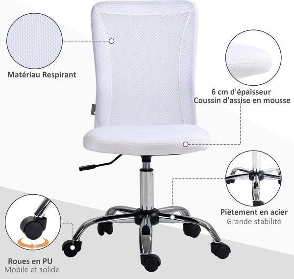 Vinsetto Ergonomická kancelářská židle s nastavitelnou výškou, 360° otočná, bílá síťovina | Aosom