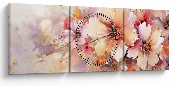 Obraz - Květiny (s hodinami) (90x30 cm)