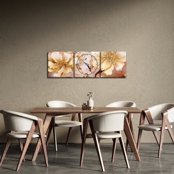 Obraz - Zlaté květiny (s hodinami) (90x30 cm)