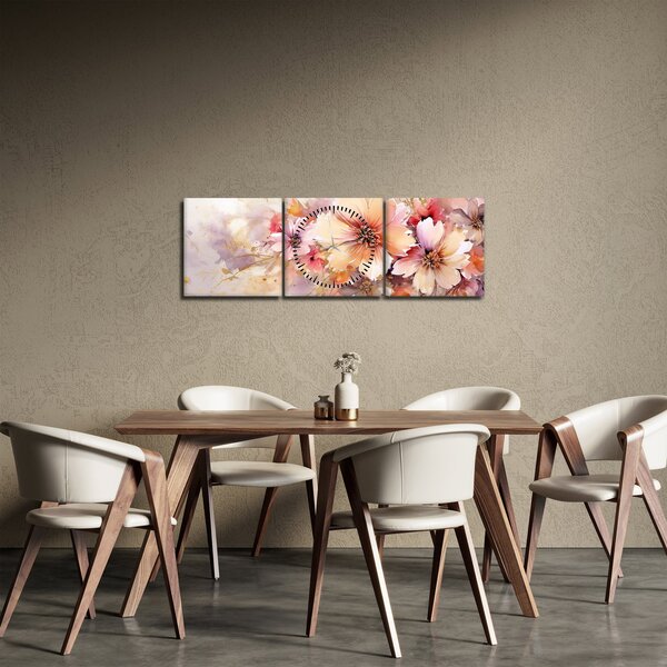 Obraz - Květiny (s hodinami) (90x30 cm)