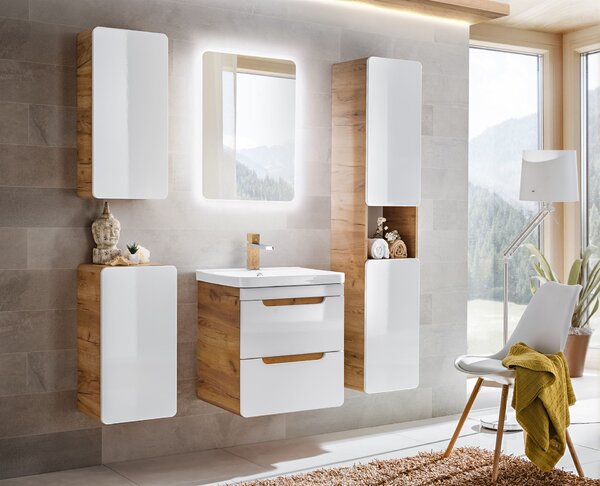 Comad Aruba White skříňka s deskou 60x46x53 cm pod umyvadlo závěsná bílá-dub ARUBAWHITE828-UN-60CMFSC