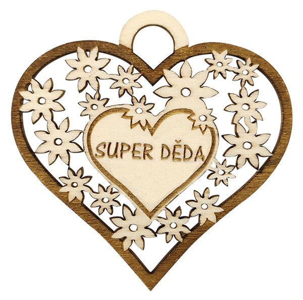 AMADEA Dřevěné srdce s textem "super děda", 7 cm, český výrobek