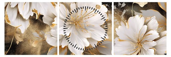 Obraz - Květiny ve zlatě (s hodinami) (90x30 cm)