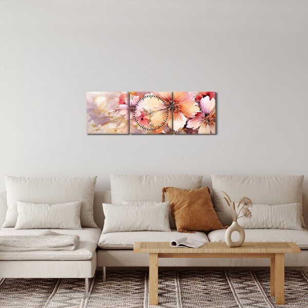Obraz - Květiny (s hodinami) (90x30 cm)