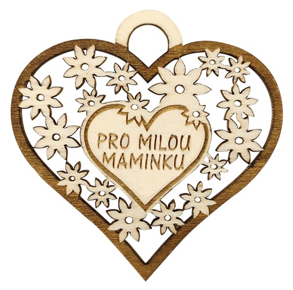 AMADEA Dřevěné srdce s textem "pro milou maminku", 7 cm, český výrobek