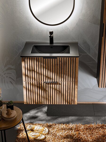 Comad Xilo skříňka 60x46x57 cm pod umyvadlo závěsná černá-dub XILO BLACK WOTAN 82-60-D-2S